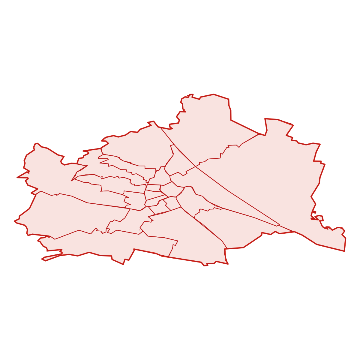 Wien Bundesland Karte mit Bezirksgrenzen, Oesterreich